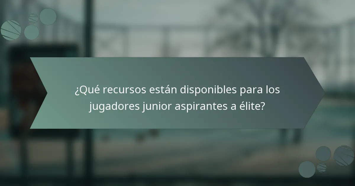 ¿Qué recursos están disponibles para los jugadores junior aspirantes a élite?